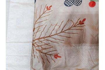 アンティーク　明治〜大正期　正絹　刺繍　着物(古布、リメイク、絞り染め、金糸、衣装、和服、和装、女性、松、梅、花、鶴、ツル、鳥、シルク、日本、ジャパン、Japanese KIMONO)(R-079178)