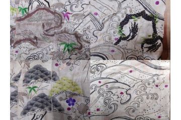 アンティーク　明治〜大正期　正絹　刺繍　着物　打掛(古布、リメイク、衣装、和服、和装、女性、松竹梅、花、波、海、鶴、ツル、鳥、シルク、日本、ジャパン、Japanese KIMONO)(R-079179)