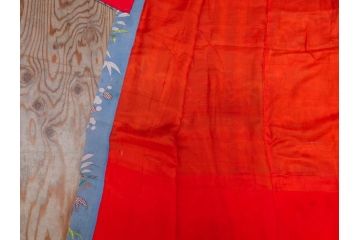 アンティーク　明治期　正絹　刺繍　縮緬　着物(古布、リメイク、絞り染め、衣装、和服、和装、女性、松竹梅、花、波、海、鶴、ツル、鳥、亀、カメ、シルク、日本、ジャパン、Japanese KIMONO)(R-079180)