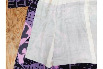 アンティーク　大正〜昭和初期　縮緬　着物(古布、リメイク、いろは文、巴、卍、衣装、和服、和装、シルク、日本、ジャパン、Japanese KIMONO)(R-079182)　