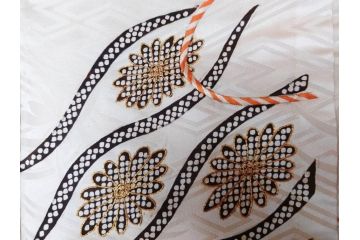 アンティーク　正絹　刺繍　羽織(古布、リメイク、菊、牡丹、竹、扇子、花しょうぶ、梅、藤、衣装、和服、和装、シルク、日本、ジャパン、Japanese KIMONO)(R-079184)