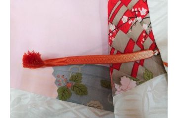 アンティーク　正絹　刺繍　羽織(古布、リメイク、菊、牡丹、竹、扇子、花しょうぶ、梅、藤、衣装、和服、和装、シルク、日本、ジャパン、Japanese KIMONO)(R-079184)