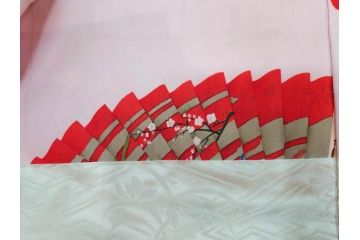 アンティーク　正絹　刺繍　羽織(古布、リメイク、菊、牡丹、竹、扇子、花しょうぶ、梅、藤、衣装、和服、和装、シルク、日本、ジャパン、Japanese KIMONO)(R-079184)