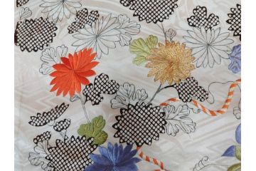 アンティーク　正絹　刺繍　羽織(古布、リメイク、菊、牡丹、竹、扇子、花しょうぶ、梅、藤、衣装、和服、和装、シルク、日本、ジャパン、Japanese KIMONO)(R-079184)