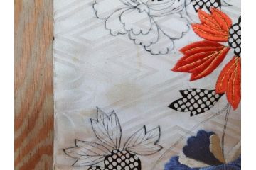 アンティーク　正絹　刺繍　羽織(古布、リメイク、菊、牡丹、竹、扇子、花しょうぶ、梅、藤、衣装、和服、和装、シルク、日本、ジャパン、Japanese KIMONO)(R-079184)