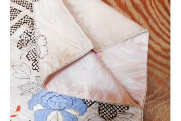アンティーク　正絹　刺繍　羽織(古布、リメイク、菊、牡丹、竹、扇子、花しょうぶ、梅、藤、衣装、和服、和装、シルク、日本、ジャパン、Japanese KIMONO)(R-079184)