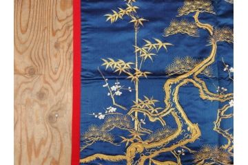 江戸〜明治期　細かな刺繍が美しい掛袱紗(古裂、古布、リメイク、金糸、鶴、ツル、松竹梅、ふくさ、フクサ、帛紗、服紗、房付き)(R-079185)