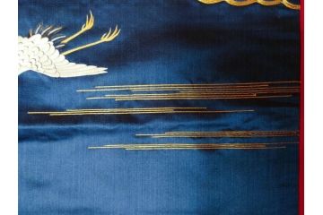江戸〜明治期　細かな刺繍が美しい掛袱紗(古裂、古布、リメイク、金糸、鶴、ツル、松竹梅、ふくさ、フクサ、帛紗、服紗、房付き)(R-079185)