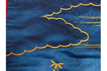 江戸〜明治期　細かな刺繍が美しい掛袱紗(古裂、古布、リメイク、金糸、鶴、ツル、松竹梅、ふくさ、フクサ、帛紗、服紗、房付き)(R-079185)