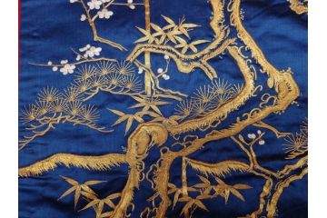 江戸〜明治期　細かな刺繍が美しい掛袱紗(古裂、古布、リメイク、金糸、鶴、ツル、松竹梅、ふくさ、フクサ、帛紗、服紗、房付き)(R-079185)