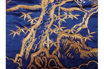 江戸〜明治期　細かな刺繍が美しい掛袱紗(古裂、古布、リメイク、金糸、鶴、ツル、松竹梅、ふくさ、フクサ、帛紗、服紗、房付き)(R-079185)