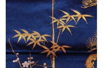 江戸〜明治期　細かな刺繍が美しい掛袱紗(古裂、古布、リメイク、金糸、鶴、ツル、松竹梅、ふくさ、フクサ、帛紗、服紗、房付き)(R-079185)