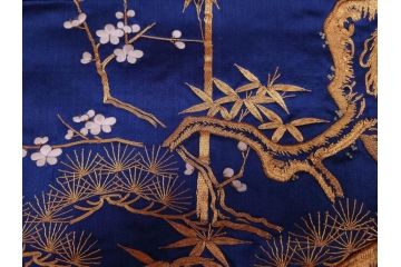 江戸〜明治期　細かな刺繍が美しい掛袱紗(古裂、古布、リメイク、金糸、鶴、ツル、松竹梅、ふくさ、フクサ、帛紗、服紗、房付き)(R-079185)