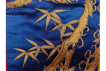 江戸〜明治期　細かな刺繍が美しい掛袱紗(古裂、古布、リメイク、金糸、鶴、ツル、松竹梅、ふくさ、フクサ、帛紗、服紗、房付き)(R-079185)