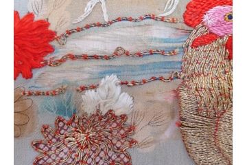 江戸〜明治期　正絹　縮緬　緻密に刺繍された吉祥文様が素晴らしい古布(掛袱紗、リメイク、金糸、松竹梅、鶴、ツル、カメ、亀、古裂、服紗、フクサ、ふくさ、帛紗)(R-079186)