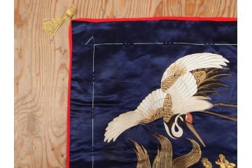 明治〜大正期　正絹　様々な縁起の良いデザインが楽しめる掛袱紗4点セット(古布、リメイク、金糸、刺繍、七福神、宝船、鶴、ツル、カメ、亀、桐、鳳凰、高砂、古裂、服紗、フクサ、ふくさ、帛紗、房付き)(R-079187)