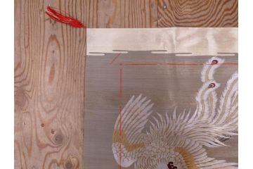 明治〜大正期　正絹　様々な縁起の良いデザインが楽しめる掛袱紗4点セット(古布、リメイク、金糸、刺繍、七福神、宝船、鶴、ツル、カメ、亀、桐、鳳凰、高砂、古裂、服紗、フクサ、ふくさ、帛紗、房付き)(R-079187)