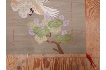 明治〜大正期　正絹　様々な縁起の良いデザインが楽しめる掛袱紗4点セット(古布、リメイク、金糸、刺繍、七福神、宝船、鶴、ツル、カメ、亀、桐、鳳凰、高砂、古裂、服紗、フクサ、ふくさ、帛紗、房付き)(R-079187)