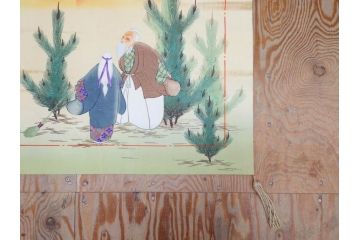 明治〜大正期　正絹　様々な縁起の良いデザインが楽しめる掛袱紗4点セット(古布、リメイク、金糸、刺繍、七福神、宝船、鶴、ツル、カメ、亀、桐、鳳凰、高砂、古裂、服紗、フクサ、ふくさ、帛紗、房付き)(R-079187)