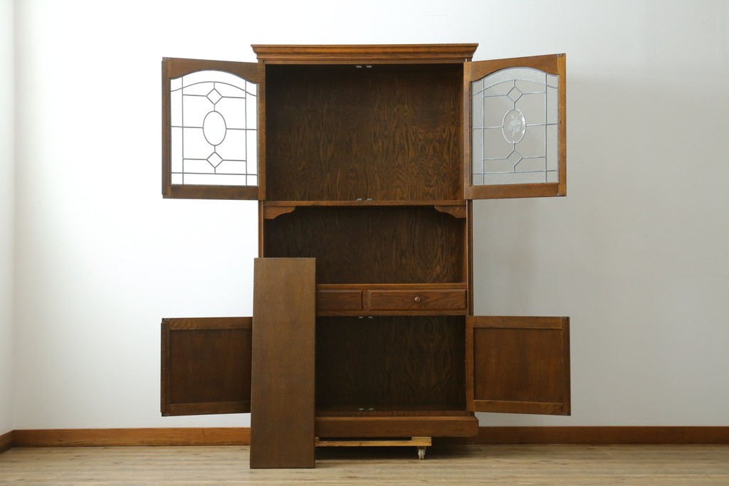 中古　三越家具　COUNTRY HOUSE(カントリーハウス)　Brugge(ブルージュ)　プロパティ　ステンドグラスが上品なキャビネット　(R-079201)