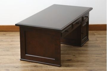 中古　北海道民芸家具　シックで落ち着いた色味と上質な木の風合いが魅力の文机(座机、ローテーブル、作業台、ワークデスク、在宅用、在宅ワーク用)(R-079214)