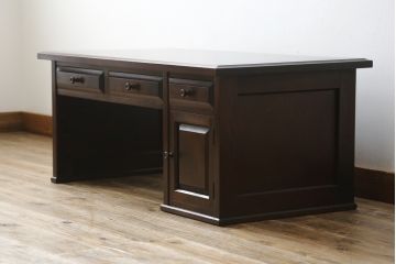 中古　北海道民芸家具　シックで落ち着いた色味と上質な木の風合いが魅力の文机(座机、ローテーブル、作業台、ワークデスク、在宅用、在宅ワーク用)(R-079214)