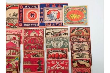 戦前　当時物　中国輸出用・日本など　大判マッチラベル65枚セット(燐寸、人物、動物、鳥、広告、商標、燐票、中華民国、日本東京武田商店、日本燐寸共販、行洋興泰)(R-079236)
