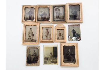明治期　ガラス写真11点セット(硝子、古写真、ガラス乾板、ネガ、人物、着物、洋装、木箱付き)(R-079239)