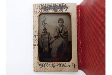 明治期　ガラス写真11点セット(硝子、古写真、ガラス乾板、ネガ、人物、着物、洋装、木箱付き)(R-079239)