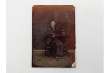 明治期　ガラス写真11点セット(硝子、古写真、ガラス乾板、ネガ、人物、着物、洋装、木箱付き)(R-079239)