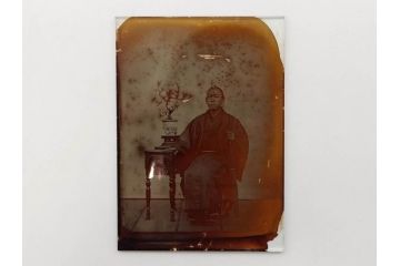 明治期　ガラス写真11点セット(硝子、古写真、ガラス乾板、ネガ、人物、着物、洋装、木箱付き)(R-079239)