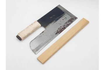 孝義銘　全長305mm　そば包丁(蕎麦包丁、蕎麦切り包丁、緬切り包丁、和包丁、庖丁、ナイフ、調理器具、日本製、木製カバー付き)(R-079240)