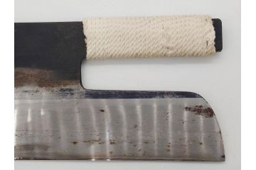 孝義銘　全長305mm　そば包丁(蕎麦包丁、蕎麦切り包丁、緬切り包丁、和包丁、庖丁、ナイフ、調理器具、日本製、木製カバー付き)(R-079240)