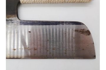 孝義銘　全長305mm　そば包丁(蕎麦包丁、蕎麦切り包丁、緬切り包丁、和包丁、庖丁、ナイフ、調理器具、日本製、木製カバー付き)(R-079240)