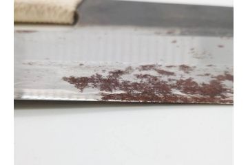 孝義銘　全長305mm　そば包丁(蕎麦包丁、蕎麦切り包丁、緬切り包丁、和包丁、庖丁、ナイフ、調理器具、日本製、木製カバー付き)(R-079240)