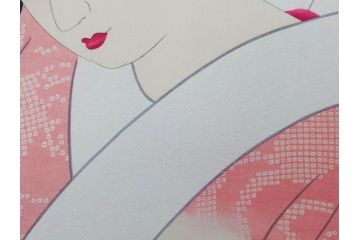 昭和55年6月作　神保朋世　「静夜」　版画(絵画、木版画、多色摺り、美人画、彫刀 大倉半兵衛、摺刷 関岡扇令、着物、女性、落款)(R-079253)