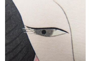 昭和55年6月作　神保朋世　「静夜」　版画(絵画、木版画、多色摺り、美人画、彫刀 大倉半兵衛、摺刷 関岡扇令、着物、女性、落款)(R-079253)