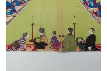 真作　揚州周延 「伊勢古市踊之図」　豊原国周筆 「潤色三十六花撰」　勝川春章画　版画3枚セット(絵画、木版画、多色摺り、久保丁亀鶴や米吉、着物、芸者、美人画、舞踊、屋形船)(R-079254)