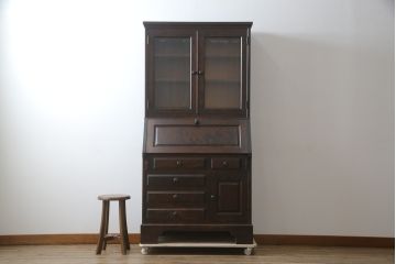 中古　北海道民芸家具　収納に便利な本棚付き!!　シックなビューローブックケース(ライティングビューロー、簿記机、引き出し、ブックシェルフ、本棚、飾り棚、収納棚、ワークデスク、在宅ワーク、在宅用)(定価約50万円)(R-079263)