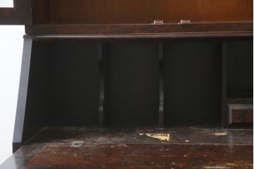 中古　北海道民芸家具　収納に便利な本棚付き!!　シックなビューローブックケース(ライティングビューロー、簿記机、引き出し、ブックシェルフ、本棚、飾り棚、収納棚、ワークデスク、在宅ワーク、在宅用)(定価約50万円)(R-079263)