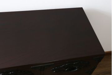 中古　美品!!　岩手民芸家具　存在感のある大振りの龍の金具が魅力的な南部車箪笥(南部箪笥、和たんす、衣装タンス、収納箪笥、整理箪笥、引き出し、サイドチェスト)(R-079265)