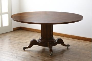 中古　特大!!　アメリカ最高級家具　Century Furniture(センチュリー・ファニチャー)　ノーフォーク(NORFOLK)　クラシカルで重厚な佇まいが魅力のラウンドペデスタルダイニングテーブル(丸テーブル、円卓、6人掛け、6P、4人掛け、4P、食卓)(定価推定約150万円前後)(R-079268)