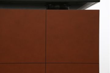 中古　美品　イタリア製　IDC大塚家具取り扱い　POLTRONA FRAU(ポルトローナ・フラウ)　Massimo Vignelli(マッシモ・ヴィネッリ)デザイン　本革(レザー)の醸し出す高級感と都会的なデザインがおしゃれなエグゼクティブデスク(片袖机、片袖デスク、ワークデスク、L字デスク、事務机、作業台、ワークテーブル、在宅用、在宅ワーク用)(R-079280)