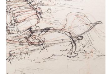 日本画家 右田年英　下絵(絵画、素描、デッサン、スケッチ、下書き、下描き、騎馬武者、合戦、海)(R-079284)