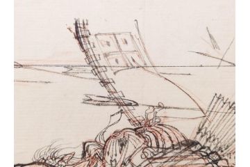 日本画家 右田年英　下絵(絵画、素描、デッサン、スケッチ、下書き、下描き、騎馬武者、合戦、海)(R-079284)