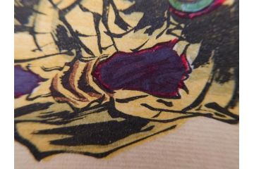 真作　月岡芳年　芳年略画 「鍾馗之夜這」　版画(絵画、木版画、多色摺り、神、道教、鬼、鯉のぼり)(R-079285)