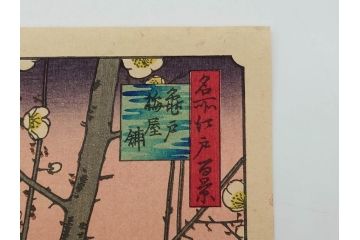 浮世絵師 歌川広重　東海道五拾三次之内 「庄野白雨」　名所江戸百景 「廓中東雲」「亀戸梅屋舗」「隅田川水神の森真崎」「上野清水堂不忍池」「亀戸天神境内」「増上寺塔赤羽根」「王子装束ゑの木大晦日の狐火」「真乳山山谷堀夜景」　版画9枚セット(絵画、木版画、多色摺り、浮世絵、人物、風景、鳥、花、藤、桜、雨、雪、寺社仏閣、橋)(R-079287)