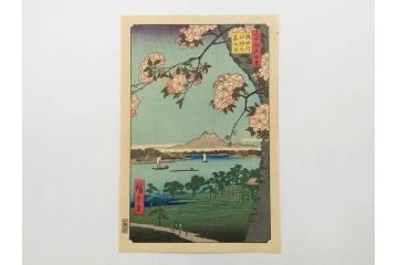 浮世絵師 歌川広重　東海道五拾三次之内 「庄野白雨」　名所江戸百景 「廓中東雲」「亀戸梅屋舗」「隅田川水神の森真崎」「上野清水堂不忍池」「亀戸天神境内」「増上寺塔赤羽根」「王子装束ゑの木大晦日の狐火」「真乳山山谷堀夜景」　版画9枚セット(絵画、木版画、多色摺り、浮世絵、人物、風景、鳥、花、藤、桜、雨、雪、寺社仏閣、橋)(R-079287)