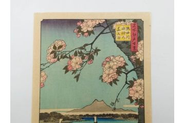 浮世絵師 歌川広重　東海道五拾三次之内 「庄野白雨」　名所江戸百景 「廓中東雲」「亀戸梅屋舗」「隅田川水神の森真崎」「上野清水堂不忍池」「亀戸天神境内」「増上寺塔赤羽根」「王子装束ゑの木大晦日の狐火」「真乳山山谷堀夜景」　版画9枚セット(絵画、木版画、多色摺り、浮世絵、人物、風景、鳥、花、藤、桜、雨、雪、寺社仏閣、橋)(R-079287)