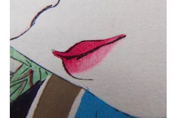 神保朋世　版画(絵画、木版画、多色摺り、美人画、着物、女性、落款)(R-079289)